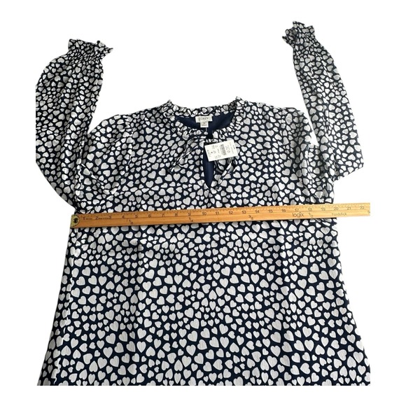 J.CREW Womens Size M White Navy Blue Pintuck Heart Print Popover Blouse Top - Picture 7 of 15